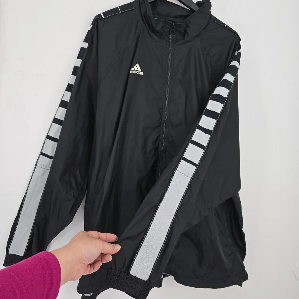 Vintage 90s Y2K Adidas Jacket Black White Windbreaker Baggy Nylon Men Size 3XL
